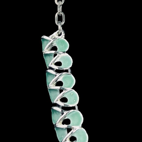 Vintage Silver Tone And Green Enamel Choker Necklace (5305) - Picture 2 of 7